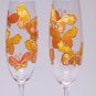 Set of 2 Personalized Champagne glasses orange and yellow Butterflies