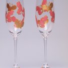 Set of 2 Personalized Champagne glasses Gold and Pink Butterflies