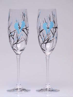 Hand painted Wedding Toasting Flutes Set of 2 Personalized