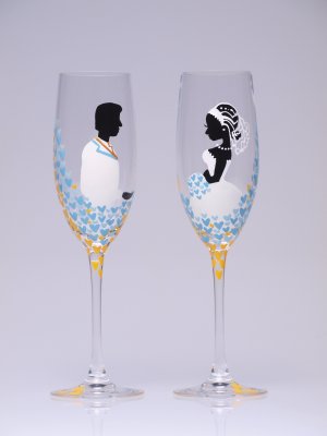 Hand painted Wedding Toasting Flutes Set of 2 Personalized