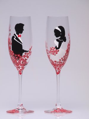 Hand painted Wedding Toasting Flutes Set of 2 Personalized
