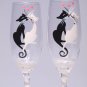 Hand painted Toasting Flutes Set of 2 Black and White Cats with Crystals