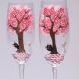 Set of 2 Personalized Champagne glasses Blooming trees and cats