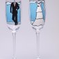 Set of 2 Personalized Champagne glasses Groom's suit and Bride's dress
