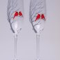Set of 2 Personalized Champagne glasses Trees and red cardinals