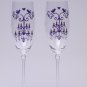 Set of 2 Personalized Champagne glasses Deep purple chandelier with crystal and birds Listing Stats