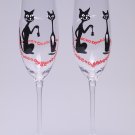 Set of 2 Personalized Champagne glasses Black cats