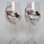 Love Birds on the branch Wedding Glassware Hand painted wine glasses Set of 2 peaces