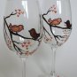 Love Birds on the branch Wedding Glassware Hand painted wine glasses Set of 2 peaces