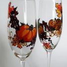Personalized Champagne glasses Orange Pumpkins , Purple Grapes, Autumn Leaves