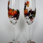 Personalized Champagne glasses Orange Pumpkins , Purple Grapes, Autumn Leaves