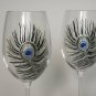 Silver Peacock Feathers with crystals Wedding Toasting Wine glasses Set of 2