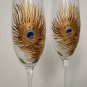 Gold Peacock Feathers with crystals Wedding Toasting Champagne glasses Set of 2 Listing Stats