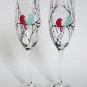 Personalized flutes Black treesand Bright purple bird and Aqua blue bird
