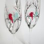Personalized flutes Black treesand Bright purple bird and Aqua blue bird
