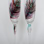 Personalized Champagne glasses Peacock Feather Dark purple and Teal