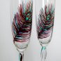 Personalized Champagne glasses Peacock Feather Dark purple and Teal