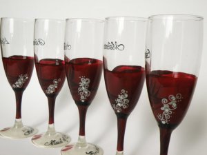 Hand painted bridal shower party champagne glasses