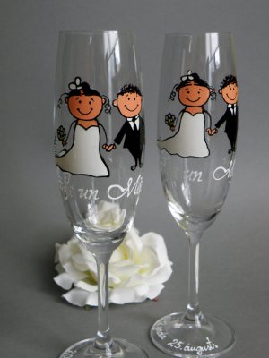 Personalized Champagne glasses Wedding Cerenomy Bride and Groom Together