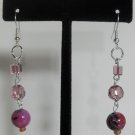 Dangle Earrings 3 tier with hot pink pattern beads