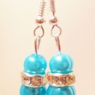 Blue faux pearl earrings with Rondelle rhinestone bead