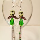 Skull earrings with drop beads and chains