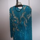Lillie Rubin Vintage EUC Evening Gown Turquoise Silver Beaded Size 12 14 OFFERS ACCEPTED
