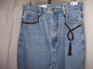 Bill Blass Jeans Denim with Black Velvet Embellishment on Pockets Size 12