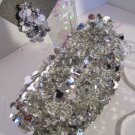 Evening Purse Silver Sequin Paillettes Beaded with Earrings Glitzy Bling Prom Party Wedding