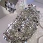 Evening Purse Silver Sequin Paillettes Beaded with Earrings Glitzy Bling Prom Party Wedding