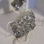 Evening Purse Silver Sequin Paillettes Beaded with Earrings Glitzy Bling Prom Party Wedding