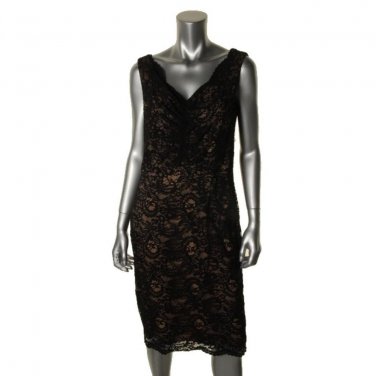 Little Black Dress Alex Evenings  Lace with Nude Lining Size 14