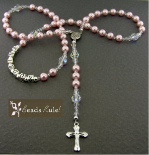 Pearl & Crystal Personalized Name Rosary ~First Communion~Confirmation~Baptism