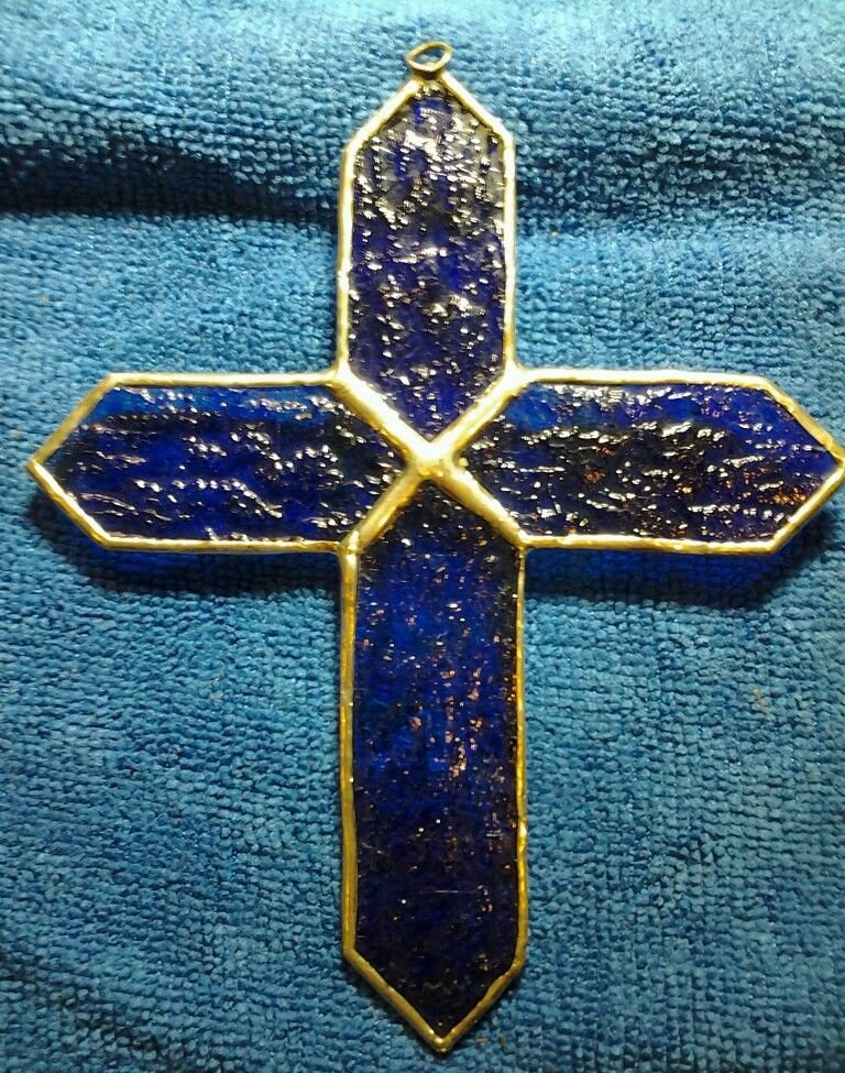 Stained Glass Solid Blue Silver Solder CROSS