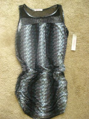Womens Multi Color Blue Black Sleeveless Sexy Fishnet Dress MEDIUM