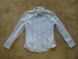 ST JOHN'S BAY Women's Light Blue Long Sleeve Button Down Dress Career Top MED