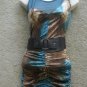 Womens Sheer Turquoise Brown w/ Glitter SprinklesDress with Brown Belt SMALL