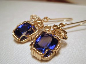Wire Wrapped Blue YAG 14K GF Earrings