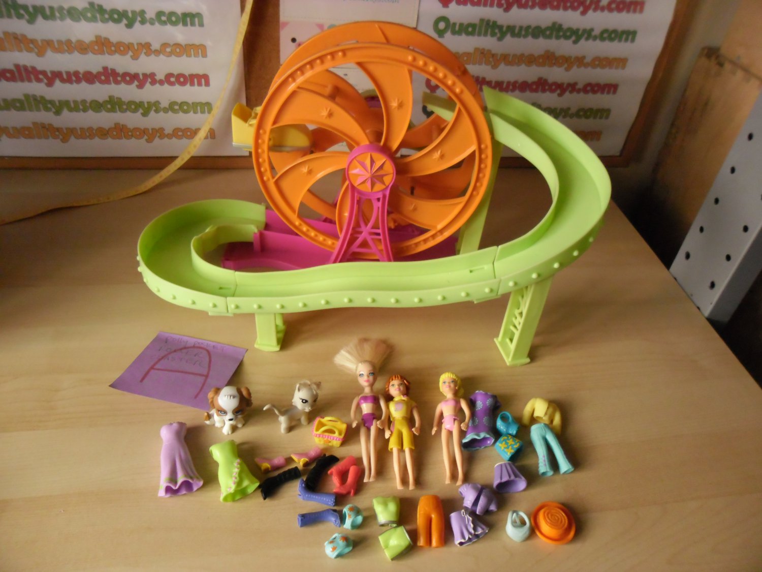 Vintage Polly Pocket Roller Coaster Slide Dolls Clothes Car