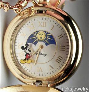 New Disney Rare Sun Moon Dial Mickey Mouse Pocket Watch! HTF!