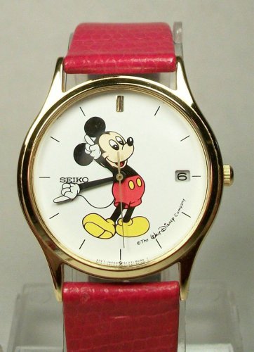 Brand-New Disney Mens Seiko Mickey Mouse Watch! With Date! Red Band! HTF!