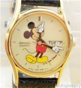 Disney Stunning Gold Plated Date Ladies Seiko Mickey Mouse Watch! New!