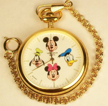 Disney New Very Rare Mickey Mouse Pocket Watch! With Friends on the Dial! Wow!
