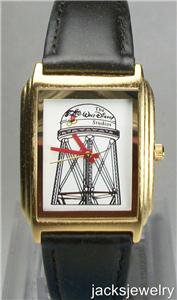 Disney New Gold Tanq Tower Mickey Mouse Watch! Very Hard To Find! Original Case!