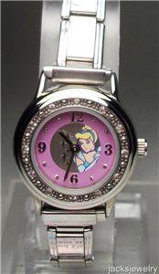 New Disney Rare Crystal Encrusted Cinderella Italian Charm Watch! HTF!