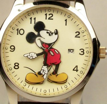 Brand-New Disney 1-1/2" dial Mens Mickey Mouse Watch! HTF! Gorgeous with Date!