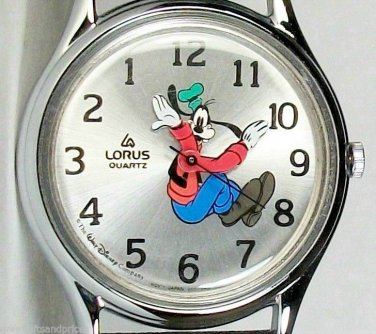 Disney New Silver Backwards Goofy Watch! hard To Find! Runs Backwards!