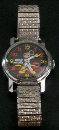 Vintage! HTF! Disney Wind-Up Bradley Mickey Mouse Watch! Disco! Keeps Time!