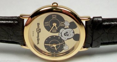 New Disney Dual Time Mickey Mouse Watch! Gorgeous! HTF! Gold Bezel!