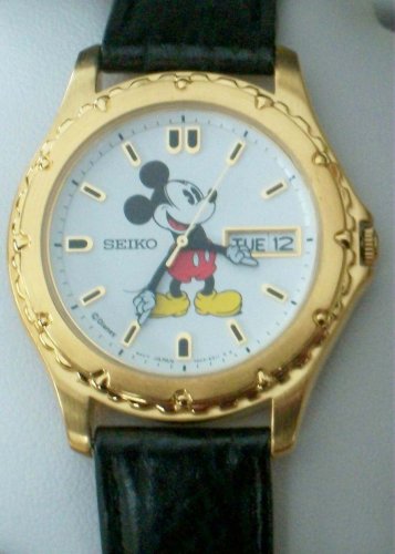 New Disney Mens Seiko Mickey Mouse Watch! Ornate Bezel! W/Date! Pts. To Time!